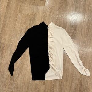 NEW Zara Knit Ruched Turtleneck Monochrome Black & Cream Two-Tone